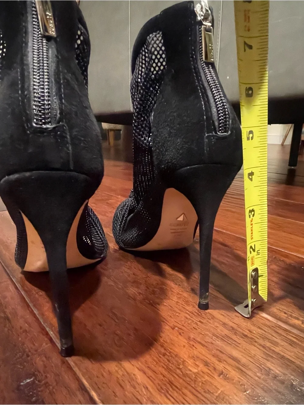 SCHUTZ Black Mesh Knot Pointed Toe Booties